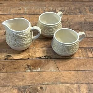 Vintage Japanese Symphony Ironstone Creamer And Cups Set of 3 Cream White